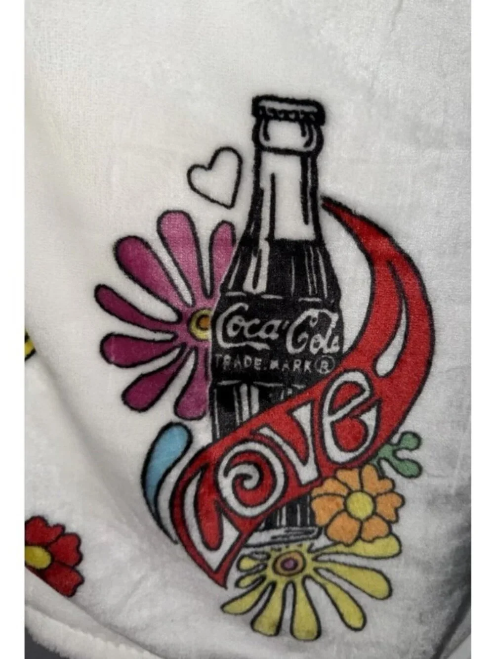 Coca Cola Retro Love Flowers Smiley Face Velvet Plush Throw Blanket 60x70 NWT